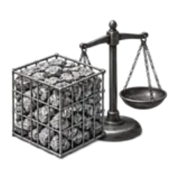 A gravel-filled cubic container balanced against a scale.