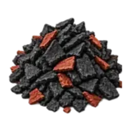 A pile of black and red shredded rubber mulch.