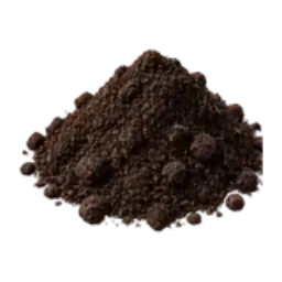 A loose mound of dark screened topsoil.